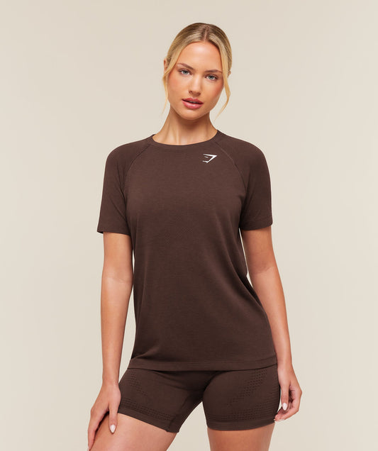 Gymshark Vital Seamless 2.0 Light Tee - Rich Espresso Brown/Marl