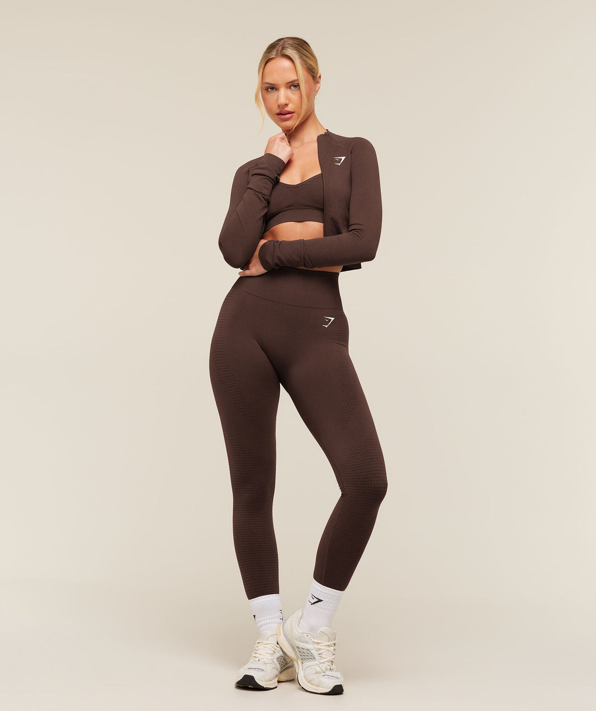 Gymshark Vital Seamless Midi Zip 2.0 Pullover - Rich Espresso Brown/Marl