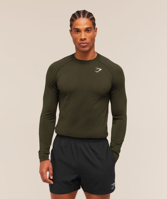 Gymshark Vital Seamless Long Sleeve Tee - Strength Green/Canvas Green