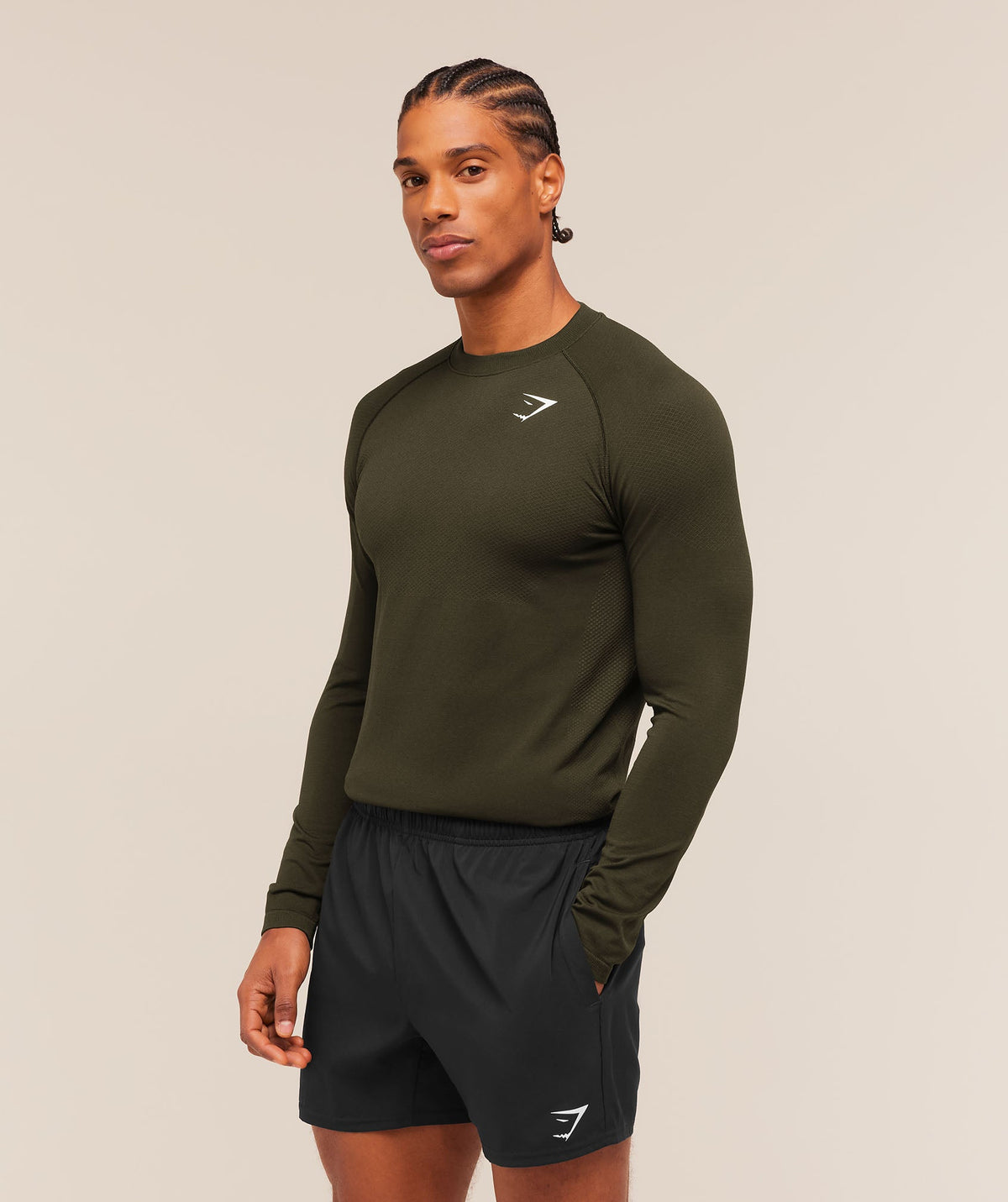 Gymshark Vital Seamless Long Sleeve Tee - Strength Green/Canvas Green