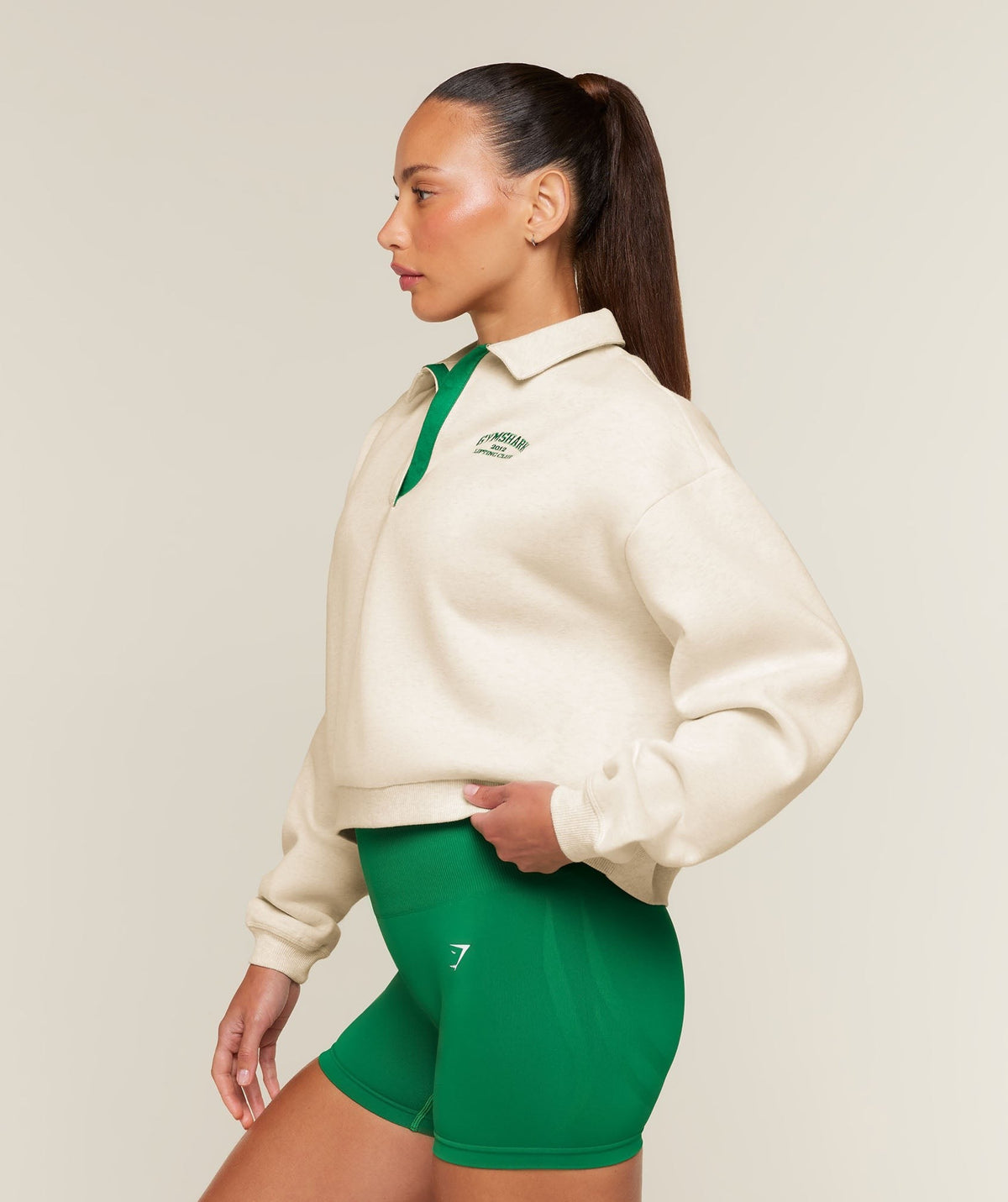 Gymshark Cosy Luxe Campus Polo Sweatshirt - Bros Chalk Marl