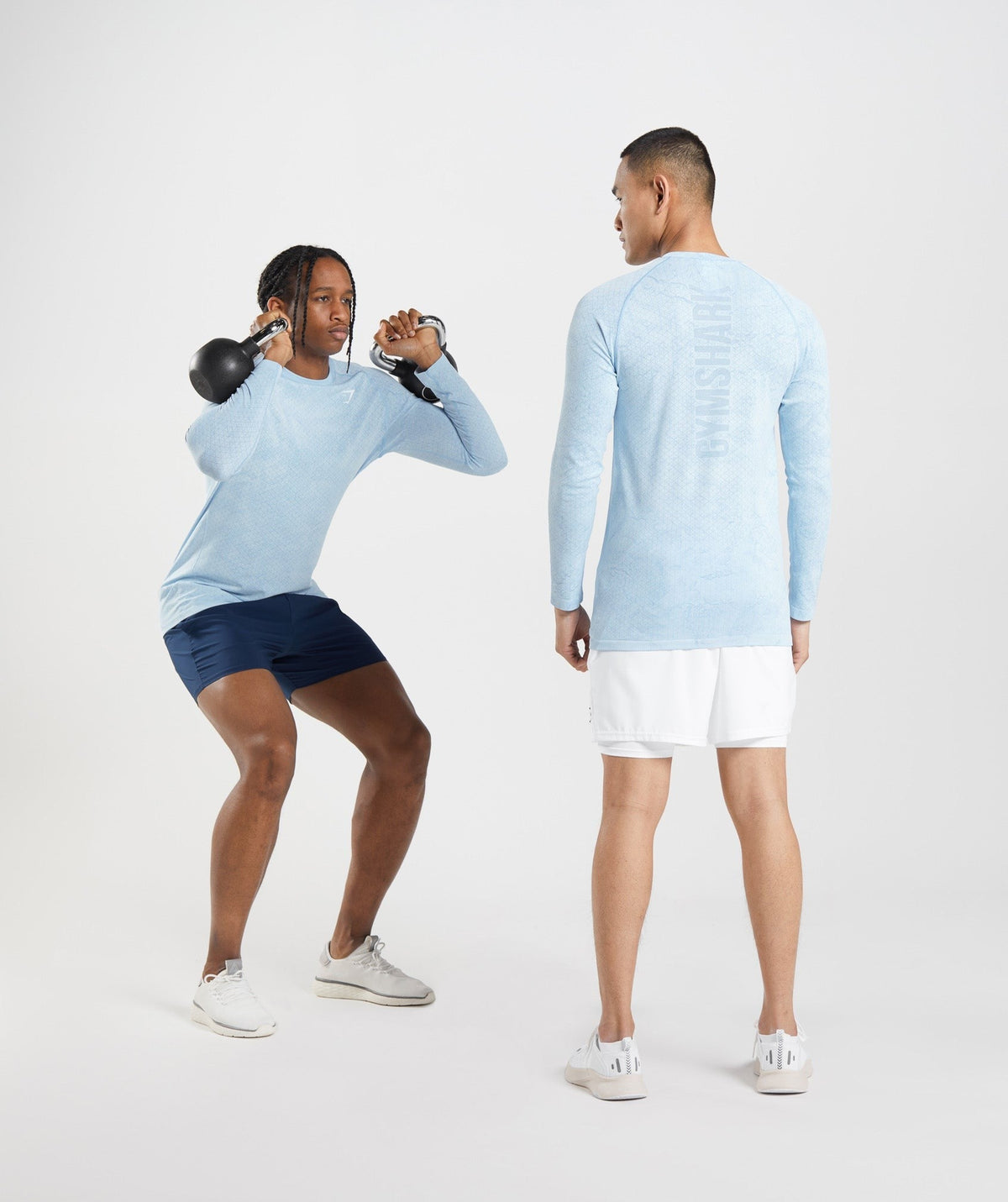Gymshark Geo Seamless Long Sleeve Tee - White/Moonstone Blue