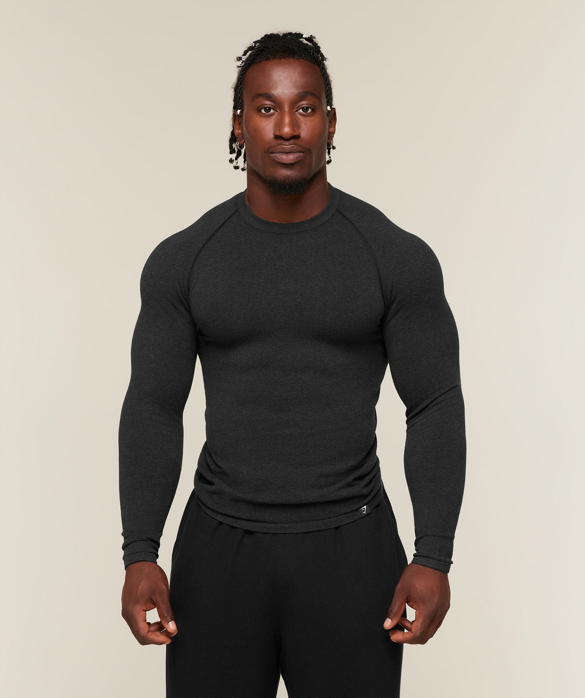 Gymshark Cotton Seamless Long Sleeve Tee - Black Marl
