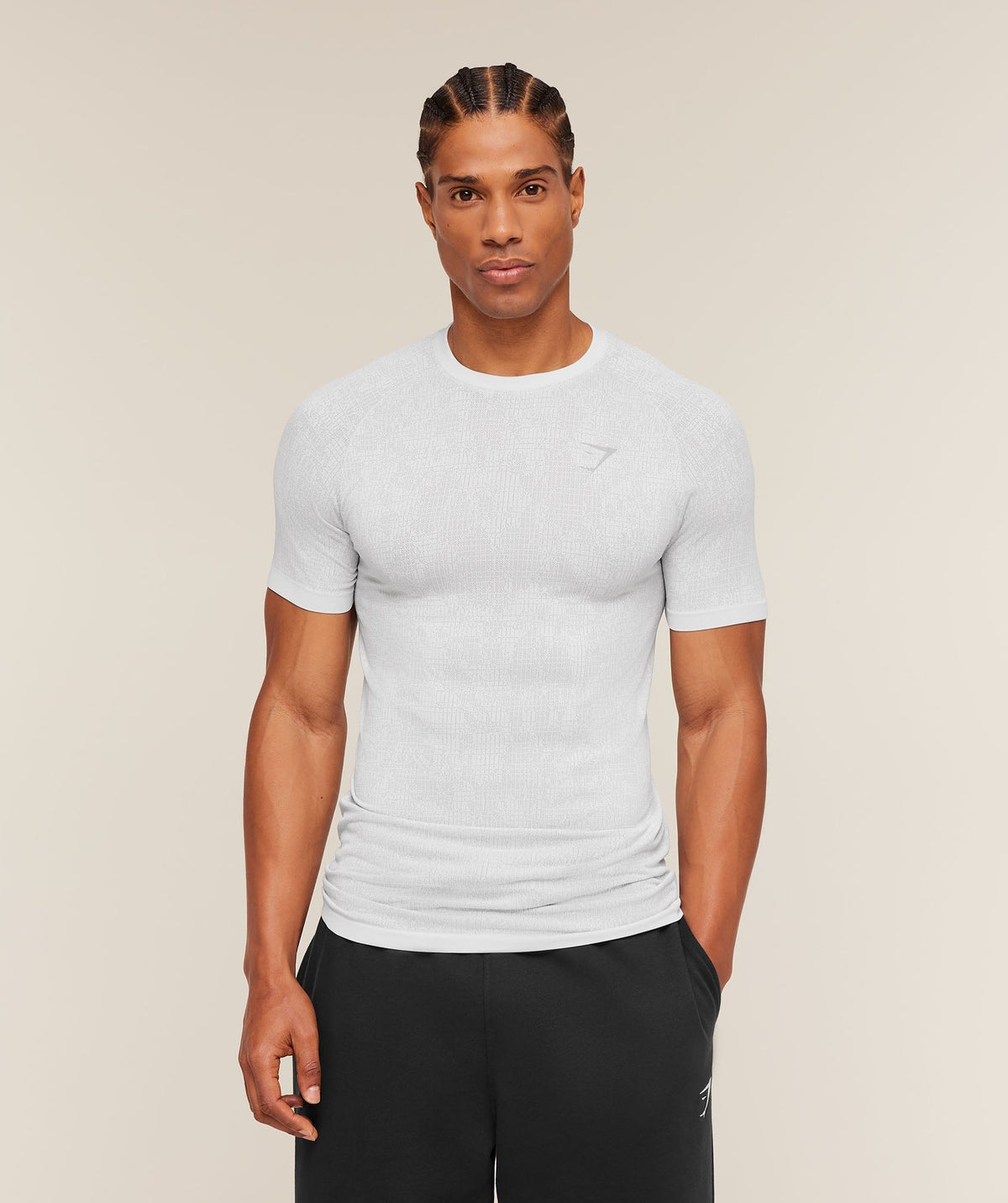 Gymshark Geo Seamless Grid Tee - White/Silver Grey