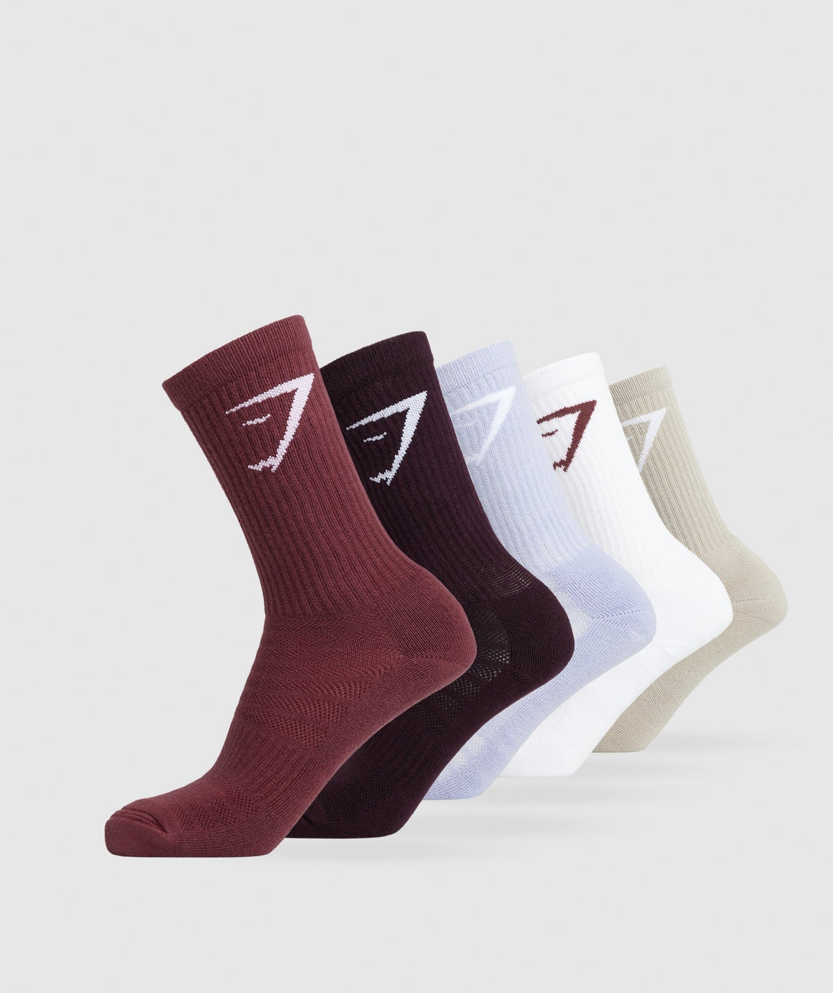 Gymshark Crew Socks 5pk - Washed Stone Brown/Mystic Lilac/Washed Burgundy/Plum Brown/White