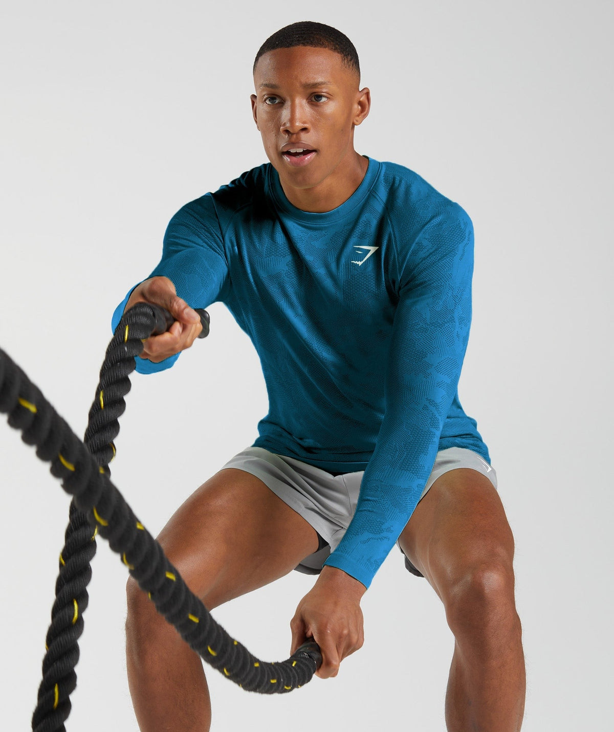 Gymshark Geo Seamless Long Sleeve Tee - Atlantic Blue/Shark Blue