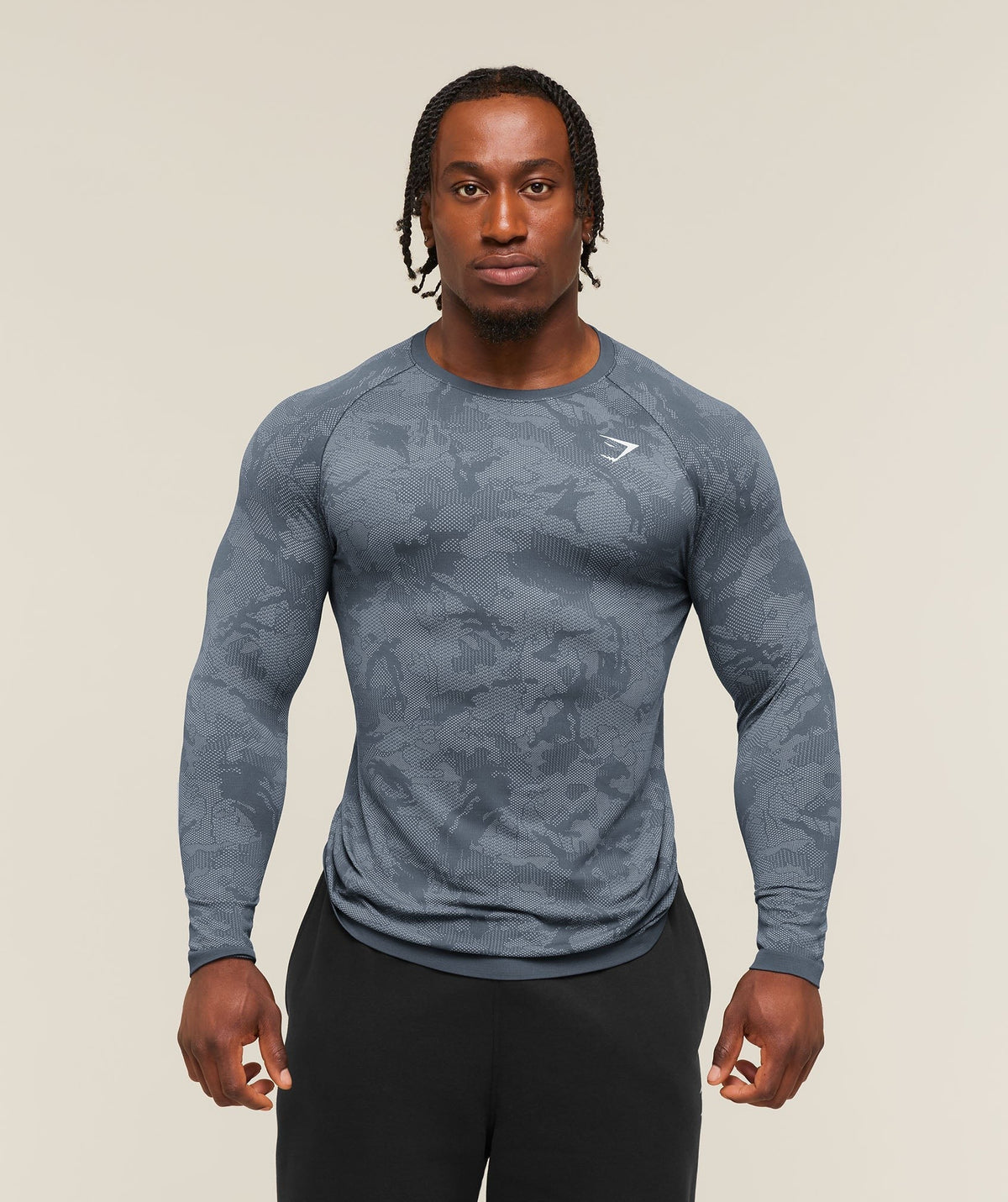 Gymshark Geo Seamless Long Sleeve Tee - Shadow Blue/Tranquil Blue
