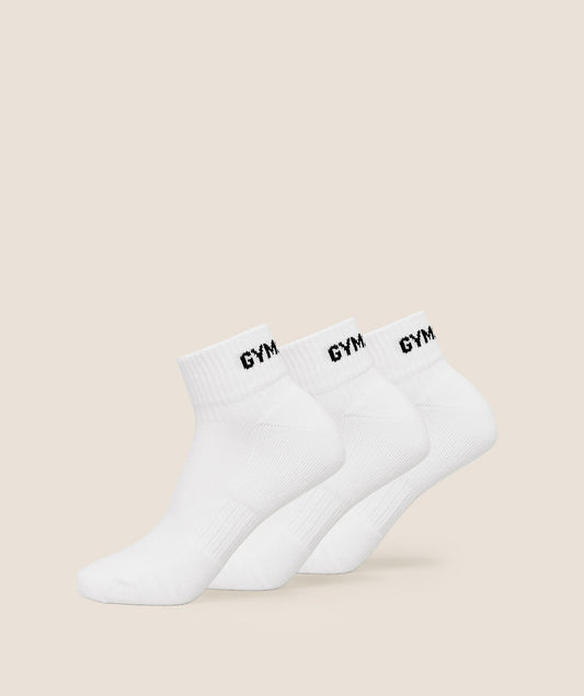 Gymshark GS Jacquard Quarter Socks 3pk - White