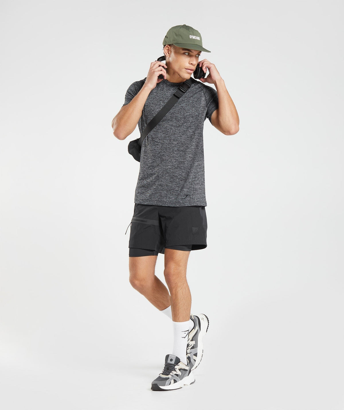 Gymshark Retake Seamless Tee - Black/White Marl