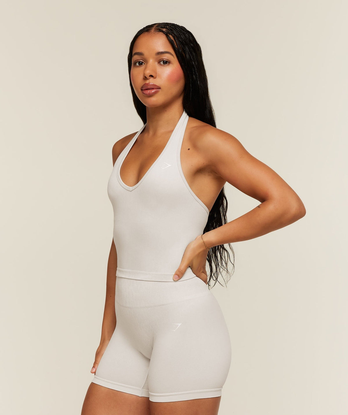 Gymshark Adapt Animal x Whitney Halter Neck Shelf Cami - Mist Grey/Soft White