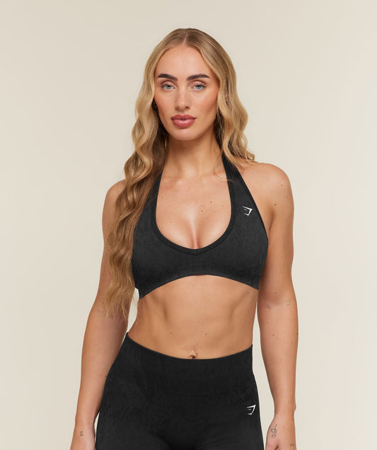 Gymshark Adapt Animal x Whitney Halter Neck Sports Bra - Black/Asphalt Grey