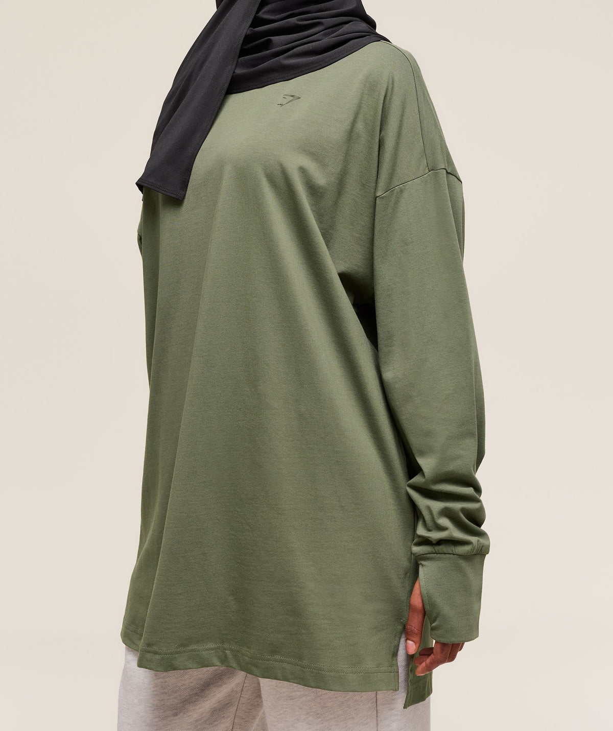 Gymshark Covered Longline Cotton Long Sleeve Top - Core Olive