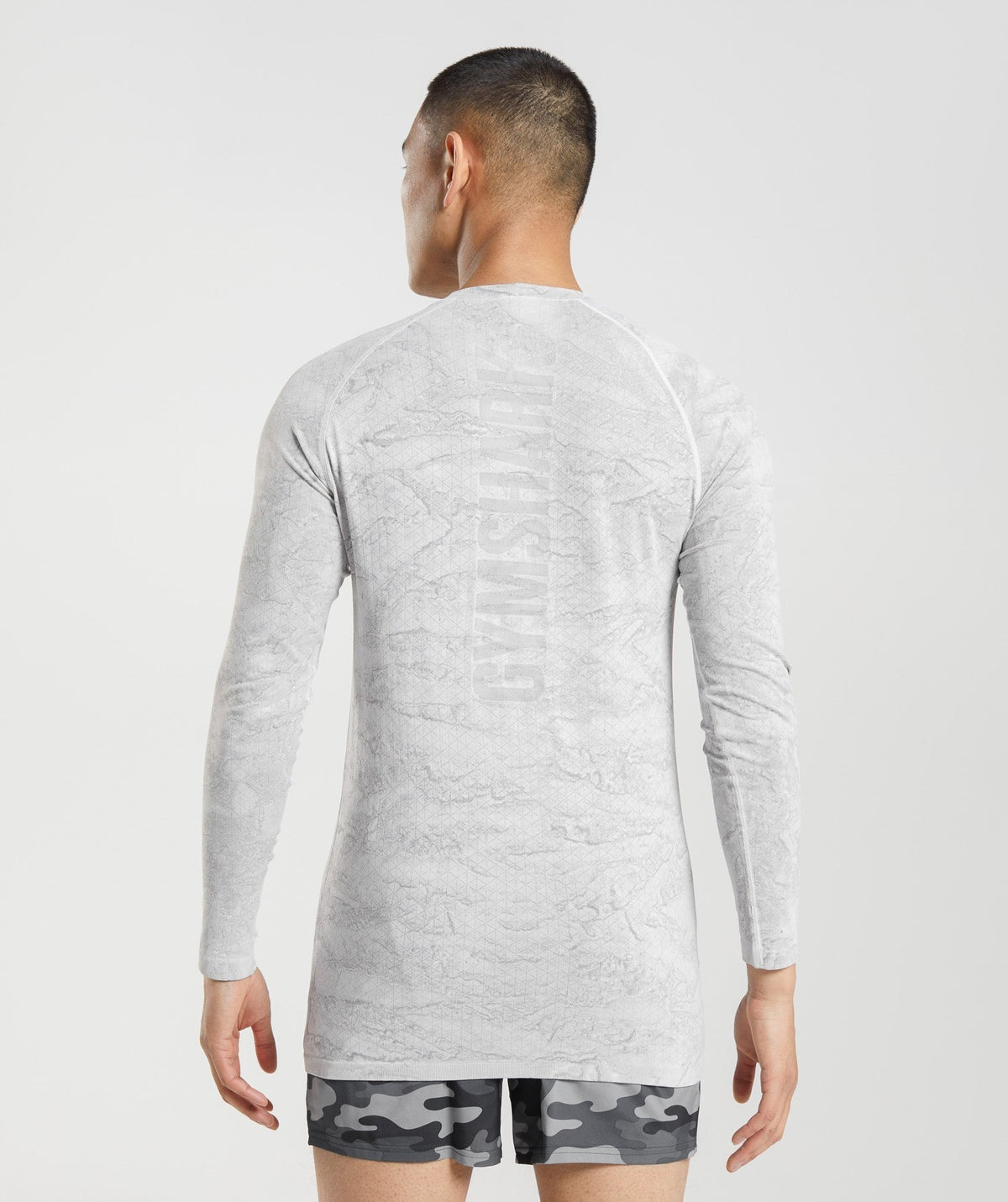 Gymshark Geo Seamless Long Sleeve Tee - Off White/Light Grey