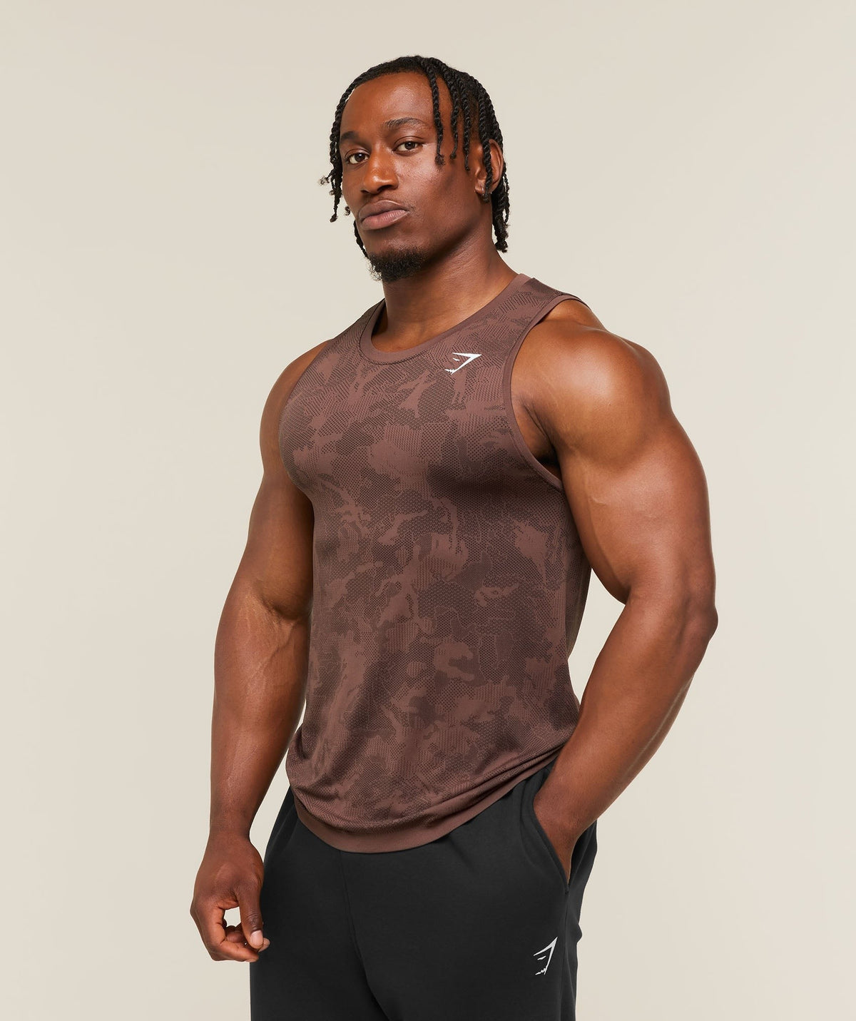 Gymshark Geo Seamless Tank - Espresso Brown/Black