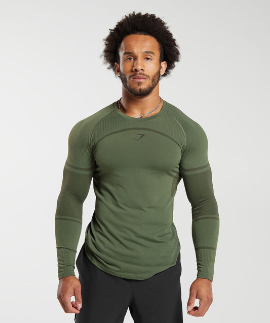 Gymshark 315 Seamless Long Sleeve Tee - Core Olive/Deep Olive Green