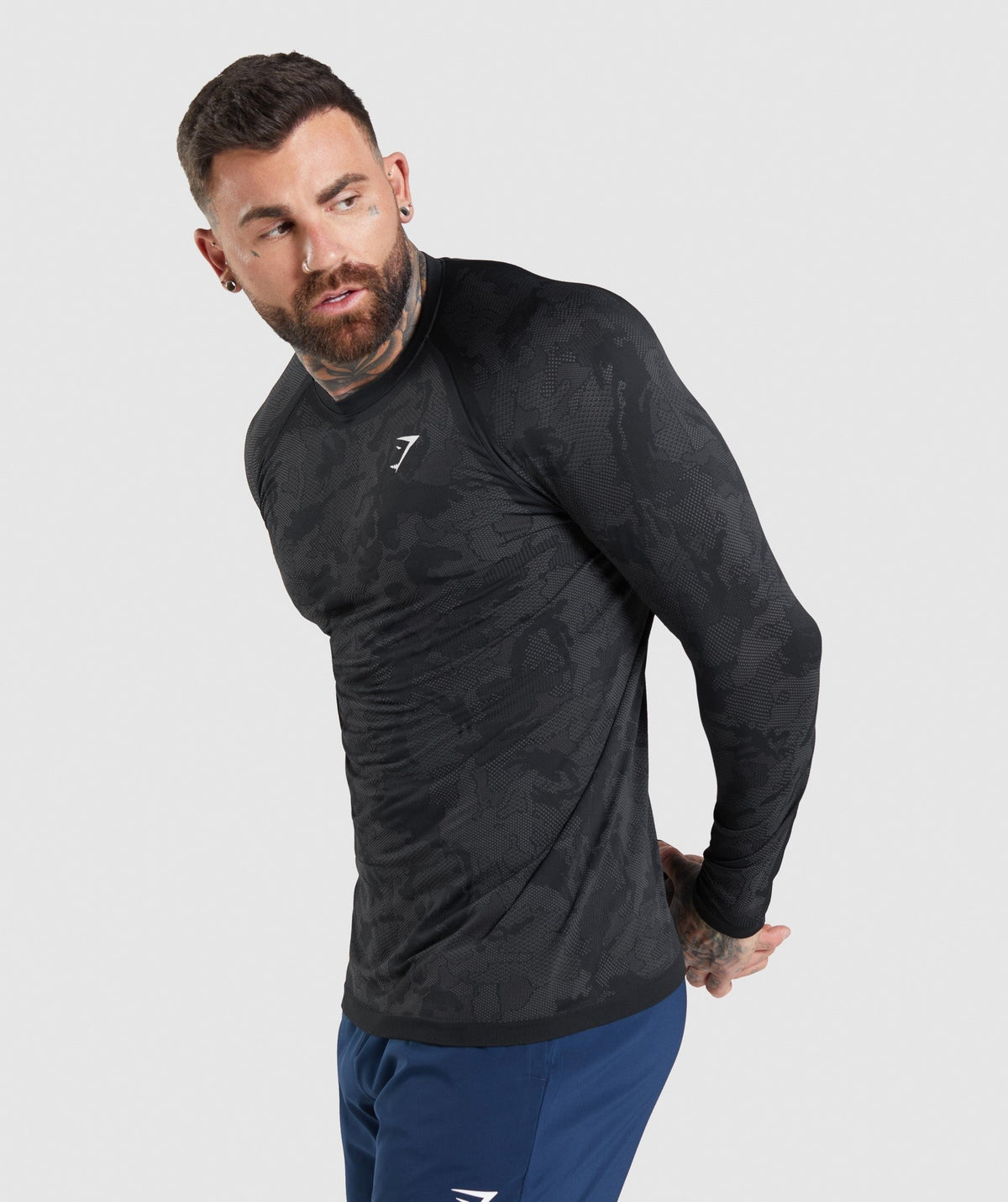 Gymshark Geo Seamless Long Sleeve Tee - Black/Charcoal Grey
