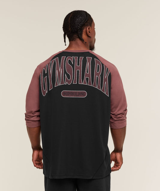 Gymshark 1/3 LS Graphic Tee - Black/Burgundy Brown