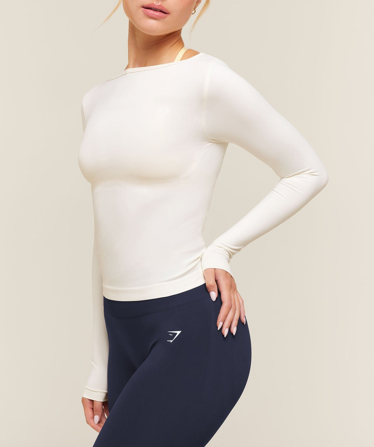 Gymshark Everyday Seamless Wide Neck Long Sleeve Top - Soft White