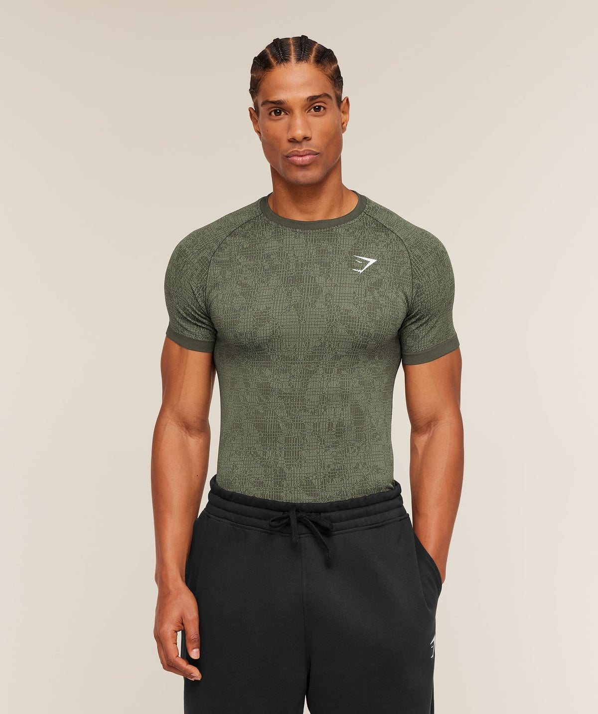 Gymshark Geo Seamless Grid Tee - Strength Green/Haze Green