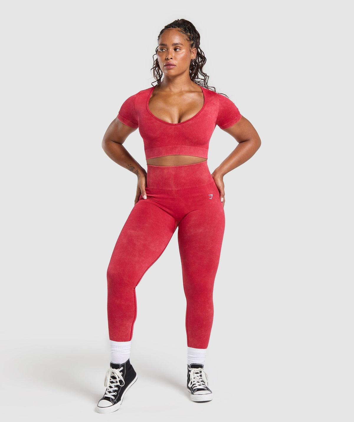 Gymshark Gains Seamless Washed Crop Top - Carmine Red/Wash