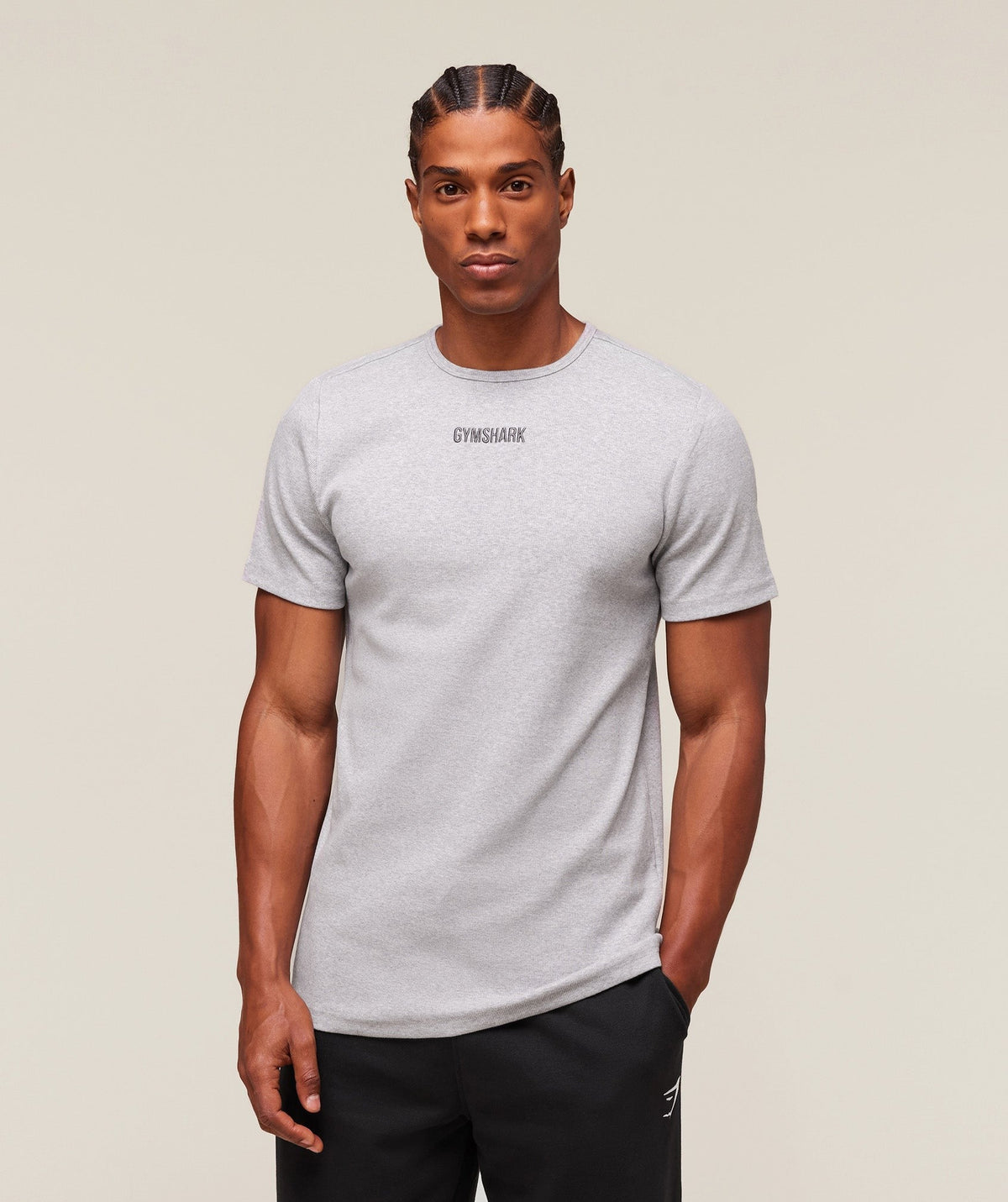 Gymshark Premium Ribbed Tee - Light Grey Core Marl