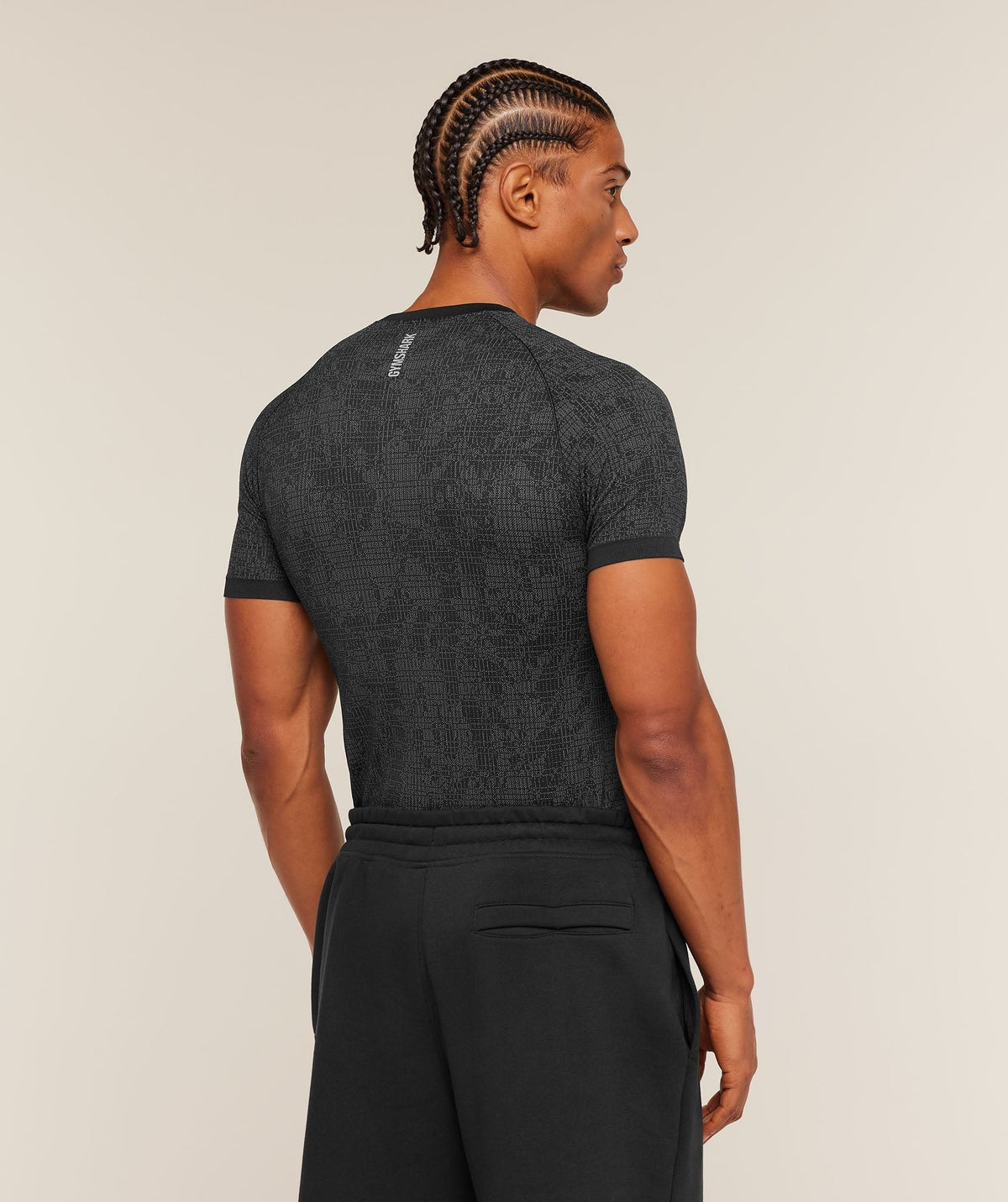 Gymshark Geo Seamless Grid Tee - Black/Smokey Grey