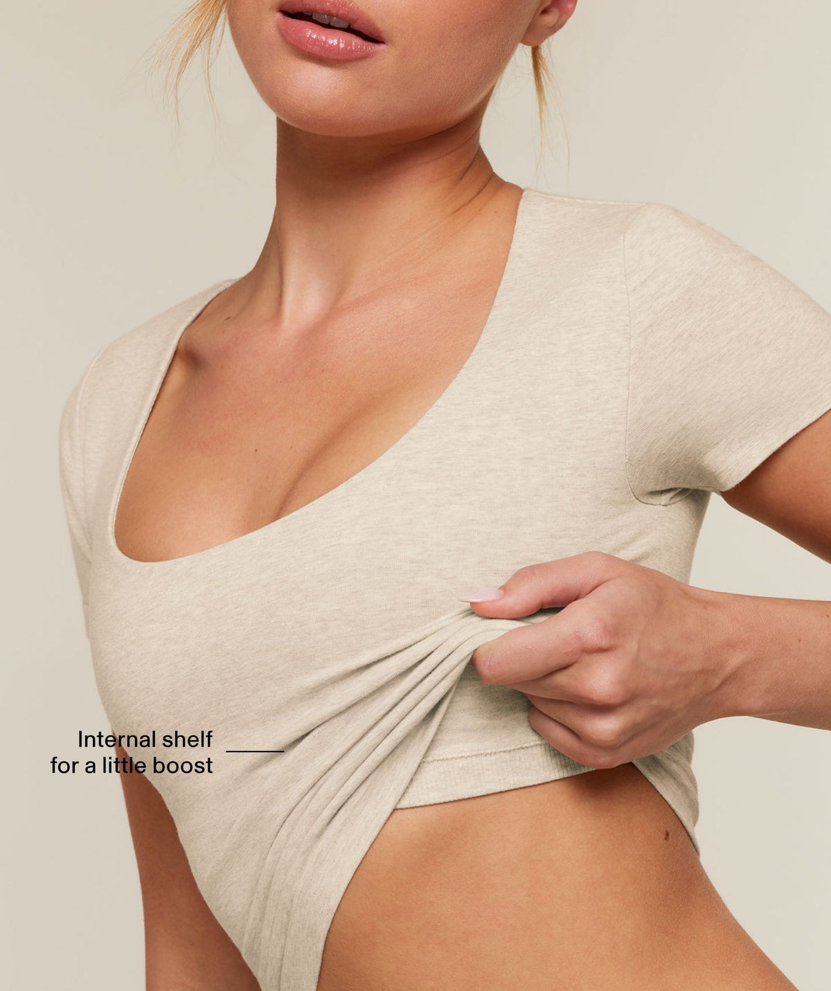 Gymshark CottonMoveTM Midi Short Sleeve Top - Oat Marl