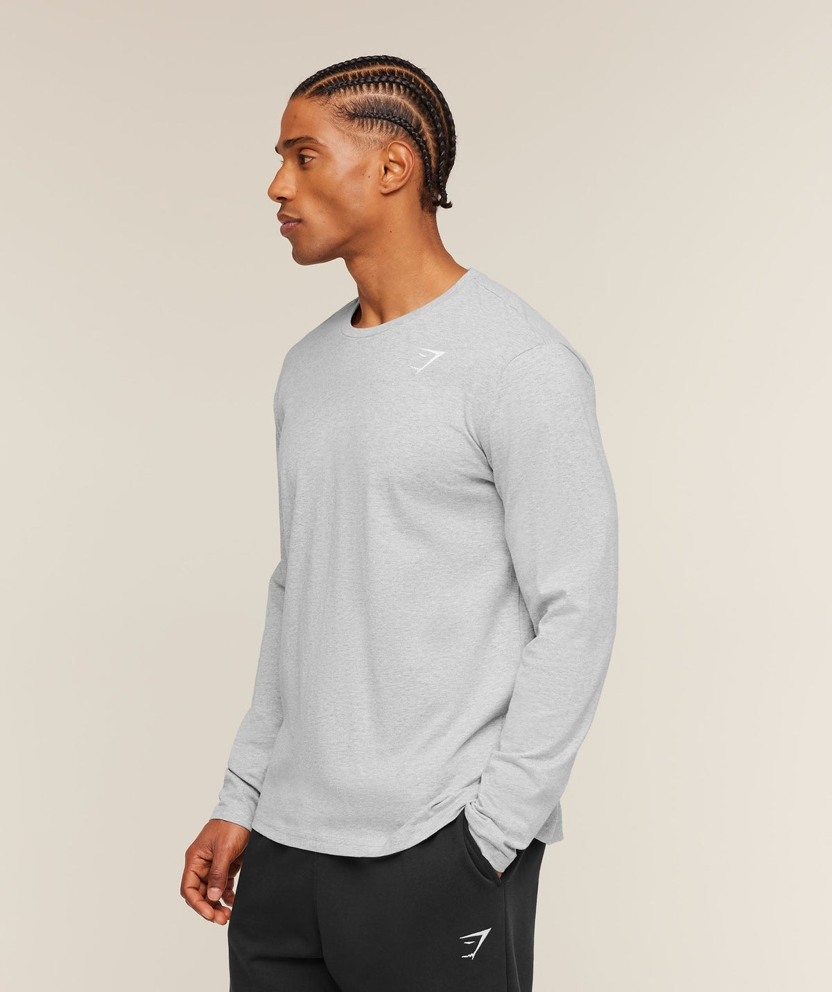 Gymshark Crest Long Sleeve Tee - Light Grey Marl