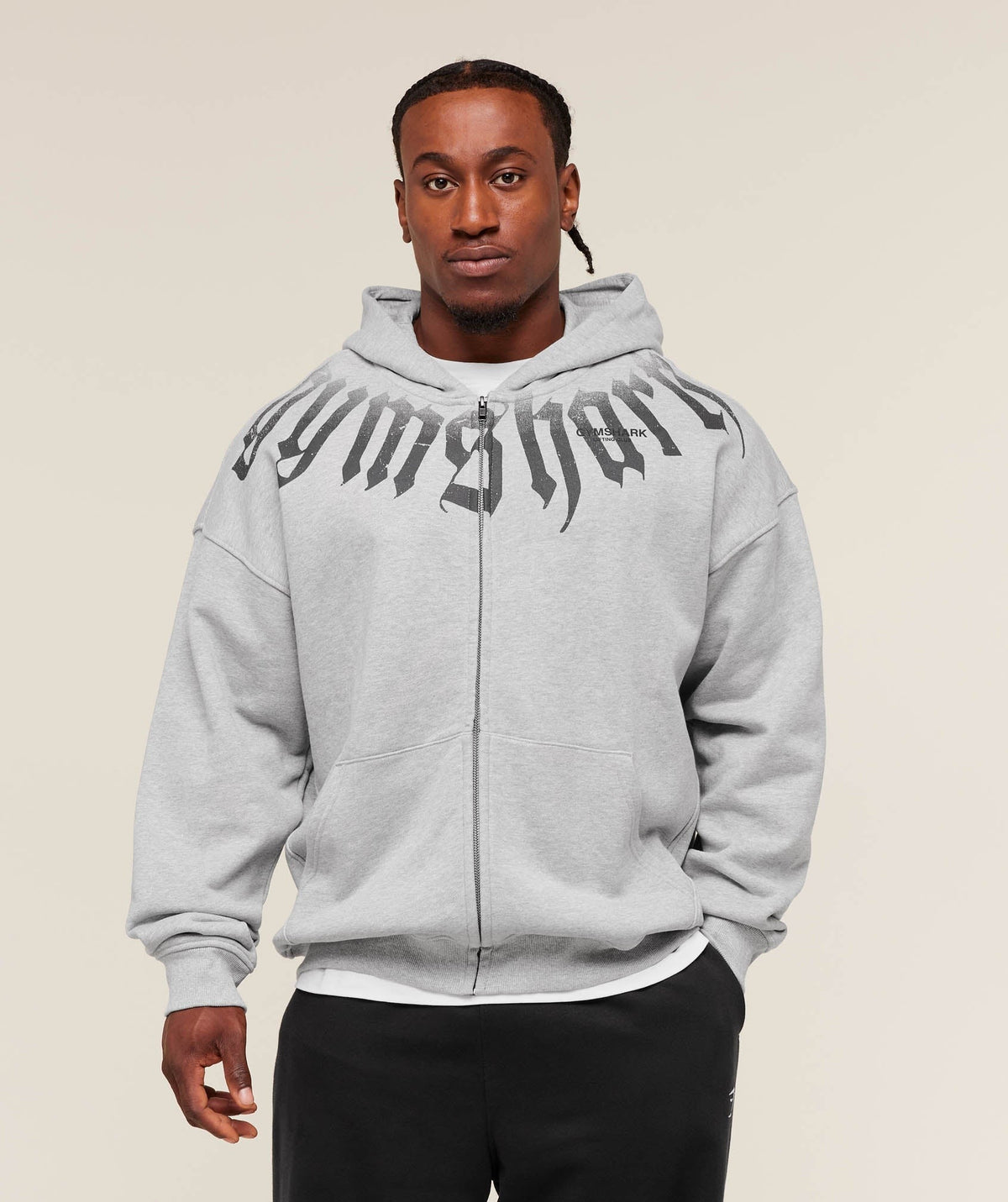 Gymshark Fade Graphic Zip Up Hoodie - Light Grey Core Marl