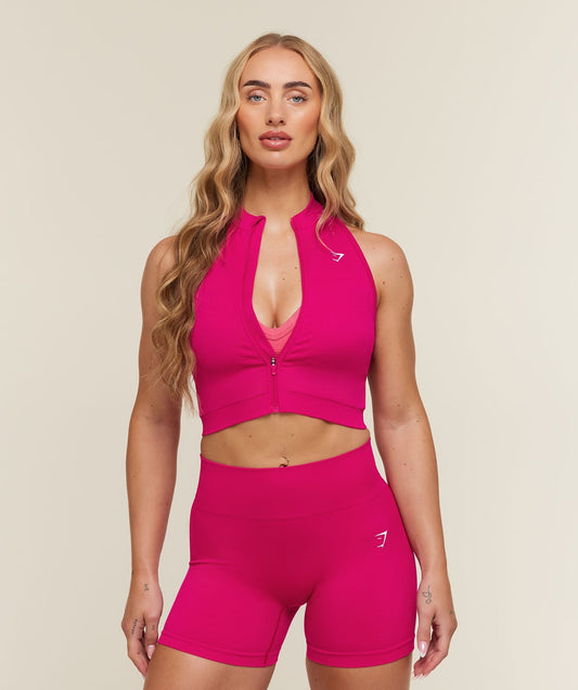 Gymshark Adapt Solid Zip Front Top - Performance Pink