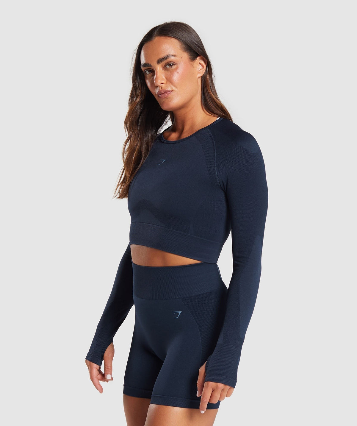 Gymshark Flex Long Sleeve Crop Top - Navy/Denim Blue