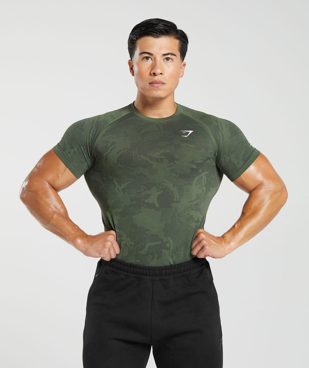 Gymshark Geo Seamless Tee - Core Olive/Black