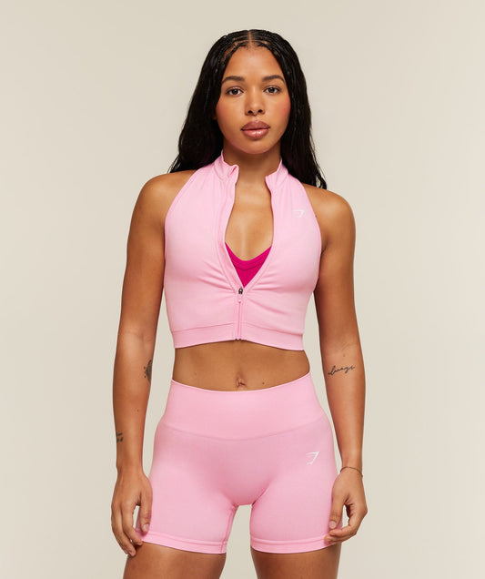 Gymshark Adapt Solid Zip Front Top - Poise Pink