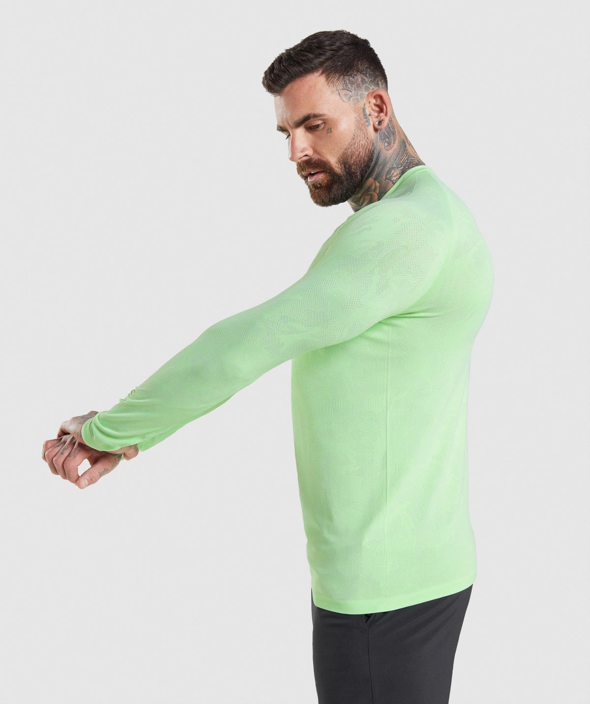 Gymshark Geo Seamless Long Sleeve Tee - Bali Green/White