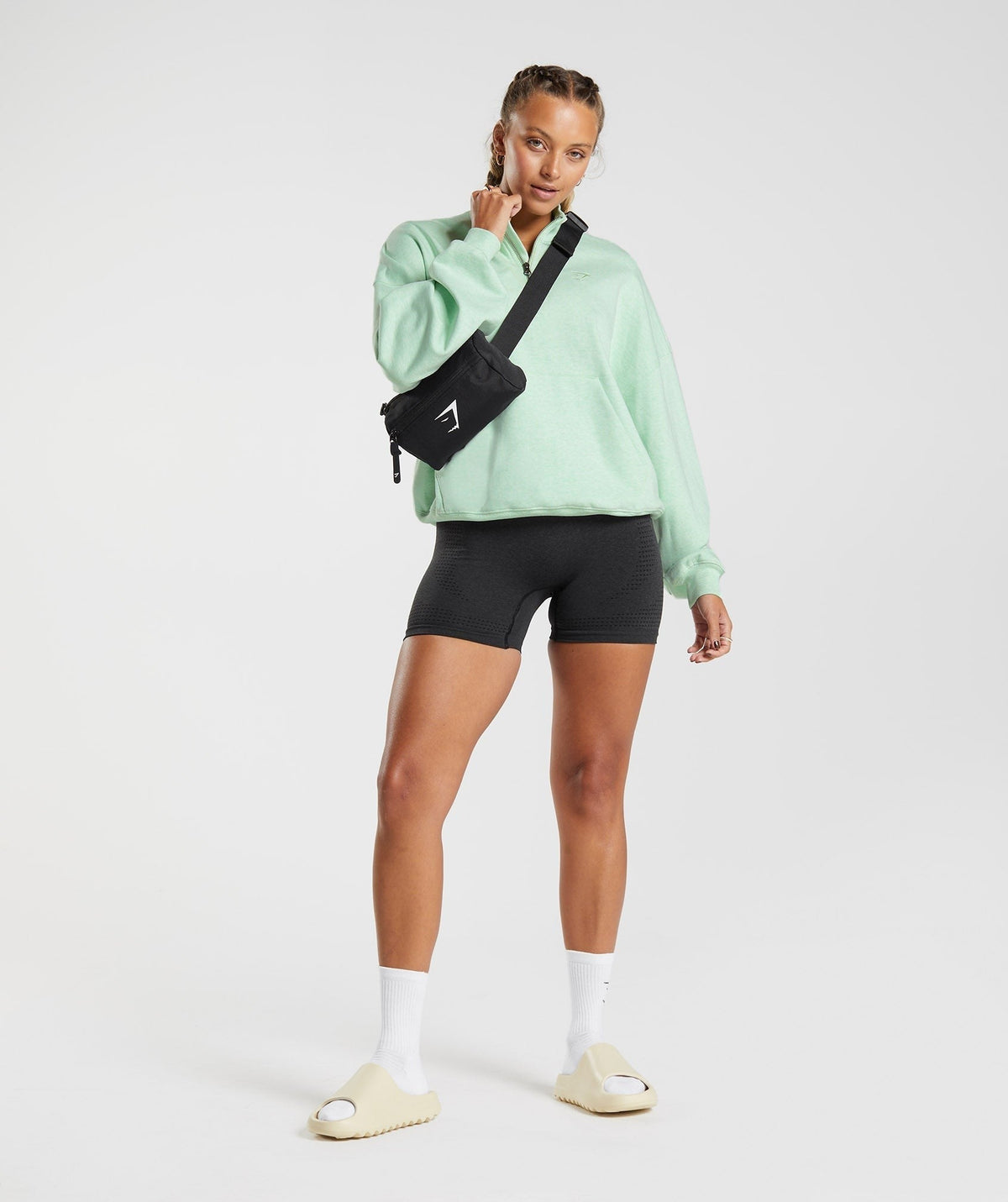 Gymshark Rest Day Sweats 1/2 Zip Pullover - Bros Refreshing Green Marl