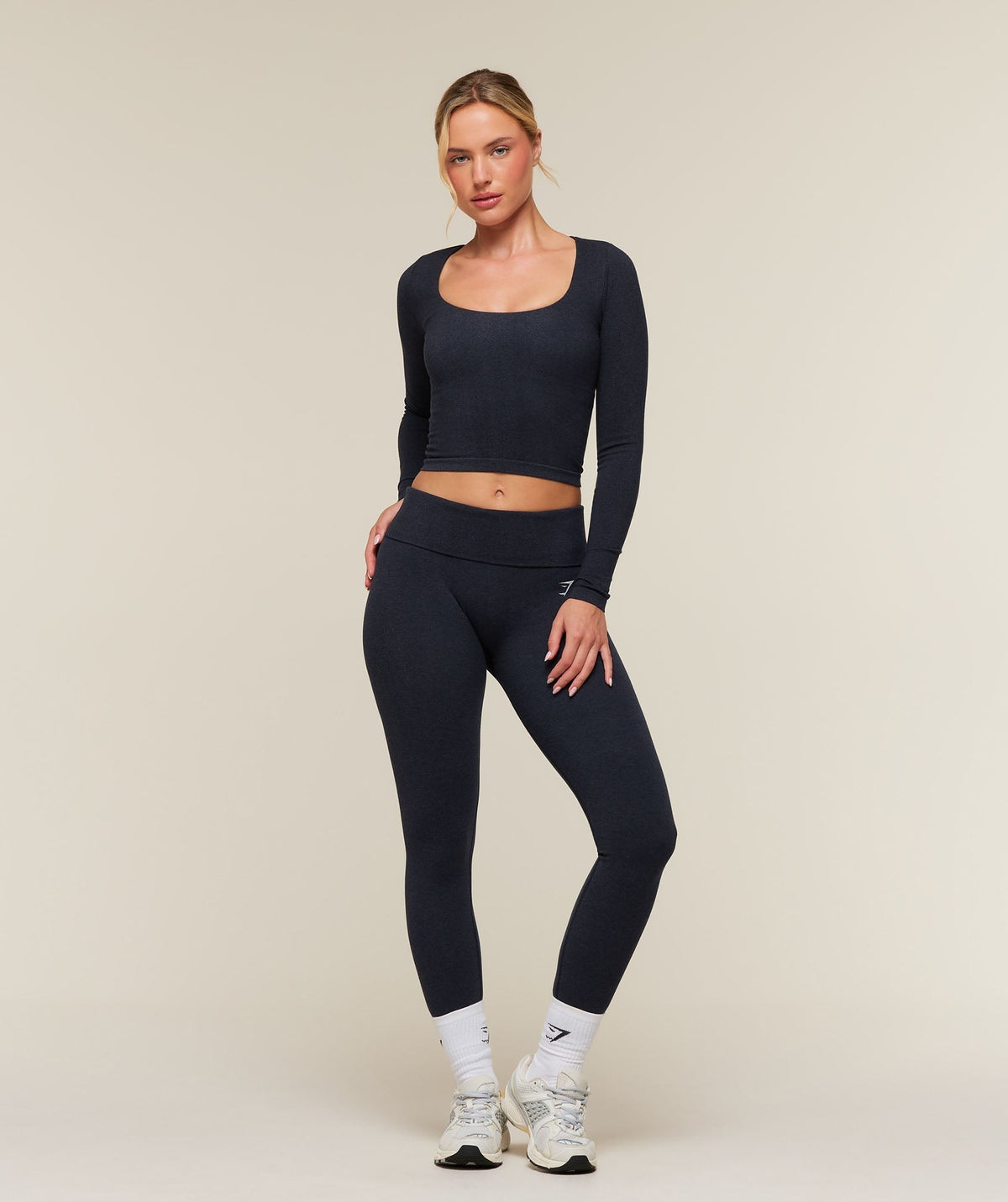 Gymshark CottonMoveTM Midi Long Sleeve Top - Deep Blue Marl
