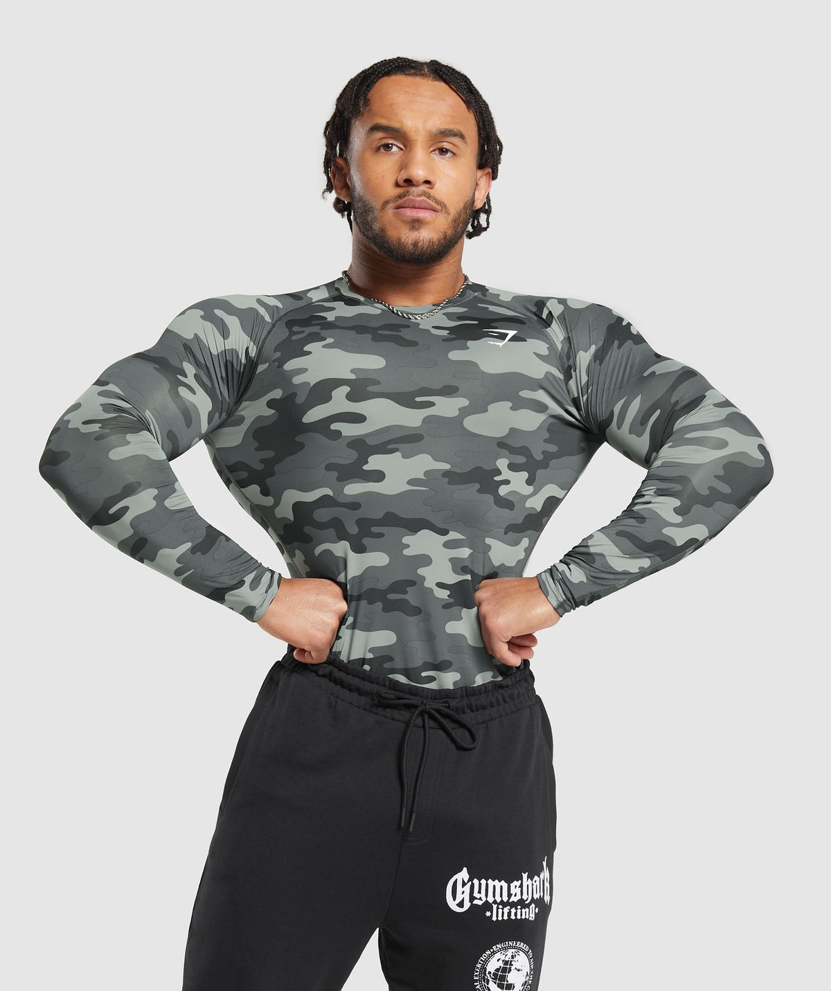 Gymshark Element Baselayer Long Sleeve Tee - Grey Print