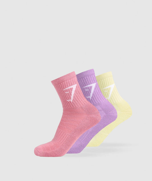 Gymshark Midi Socks 3pk - Active Purple/Sunset Pink/Refresh Yellow