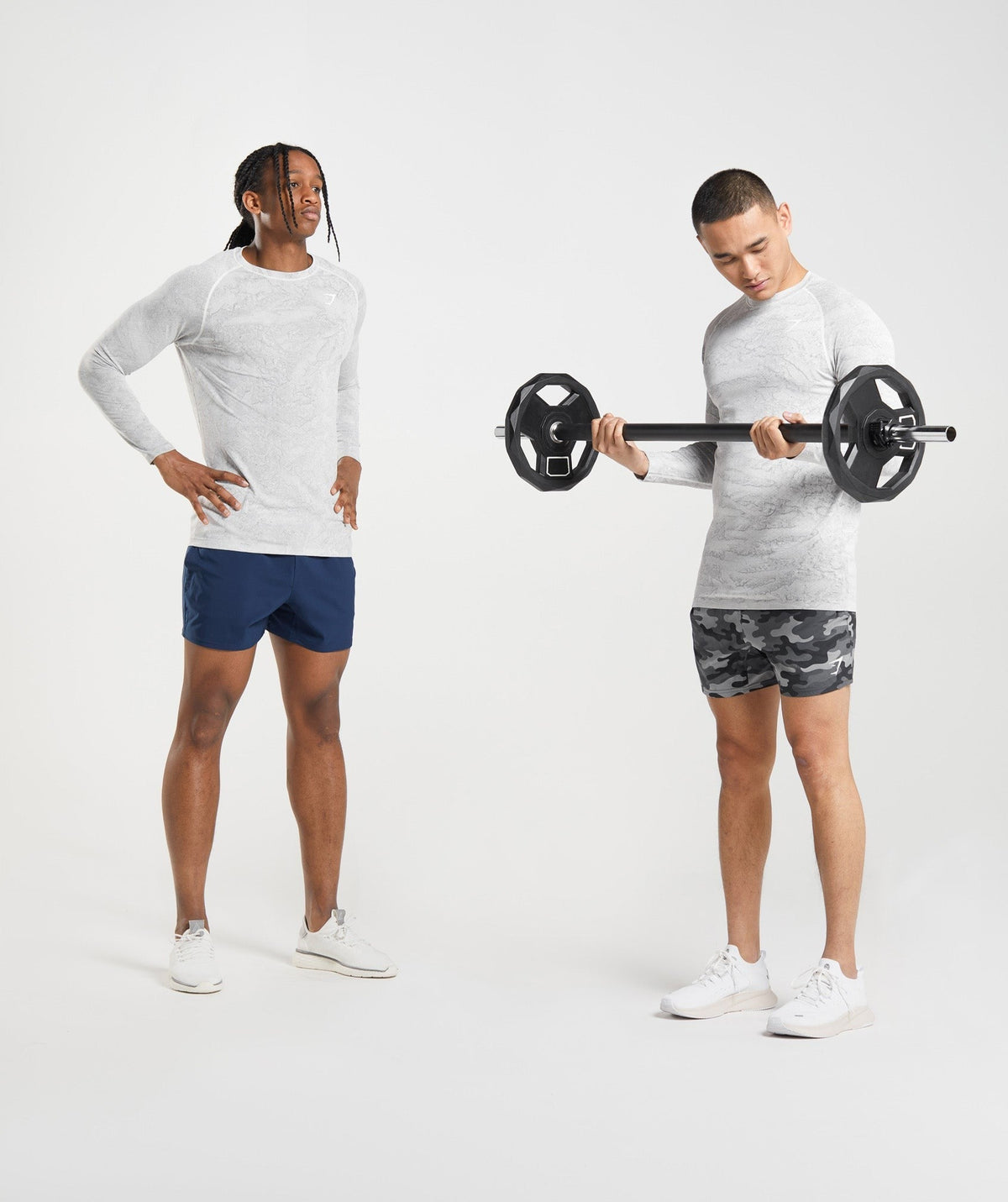 Gymshark Geo Seamless Long Sleeve Tee - Off White/Light Grey