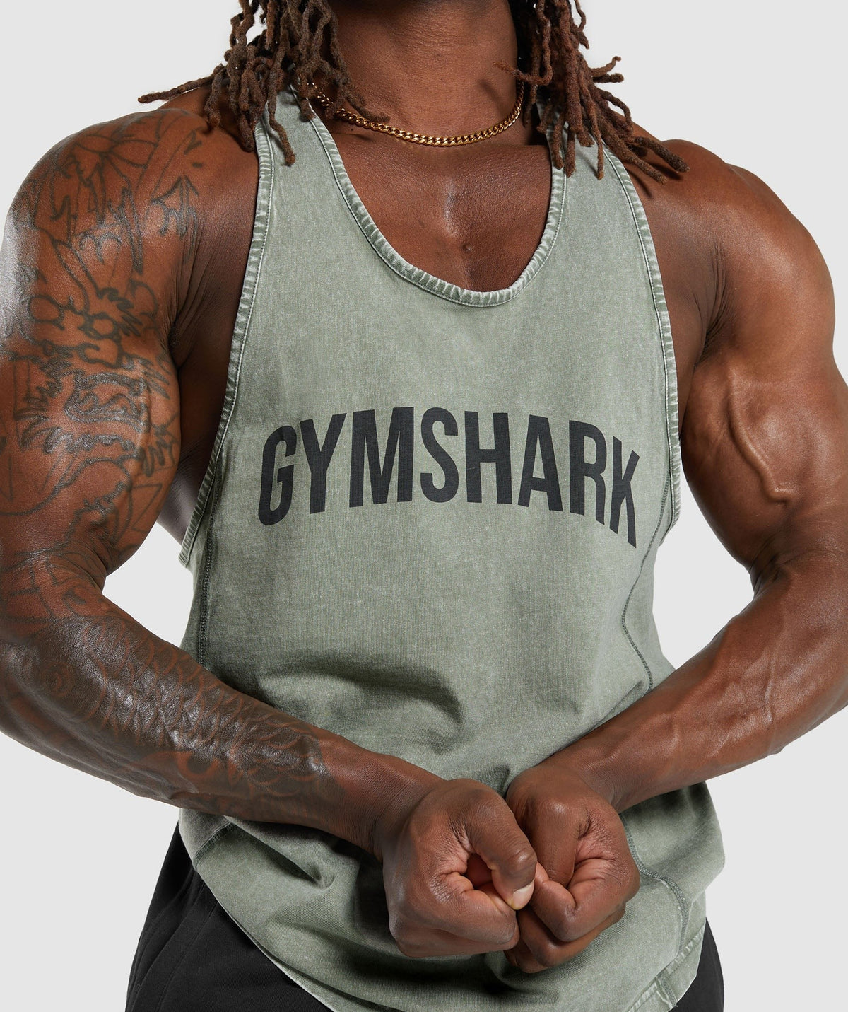 Gymshark Power Washed Stringer - Dusk Green/Acid Wash Small Ball