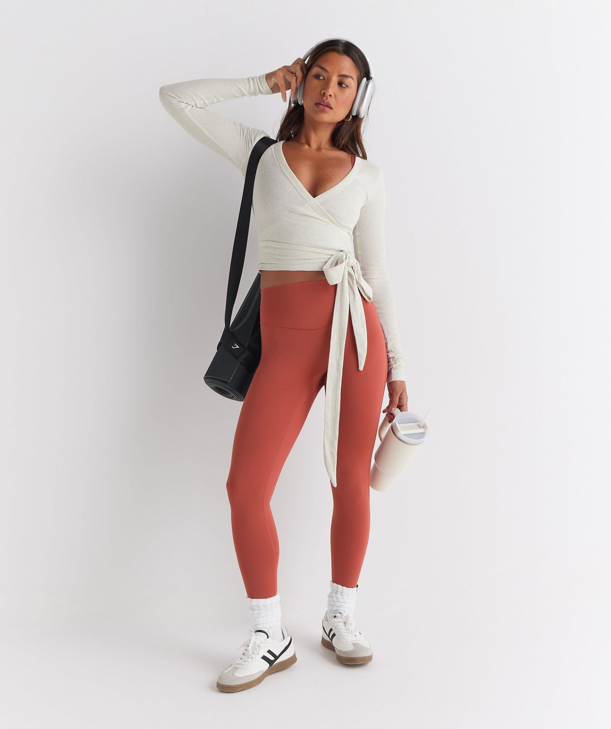 Gymshark ELEVATE WRAP LONG SLEEVE TOP - Bros Frost White Marl