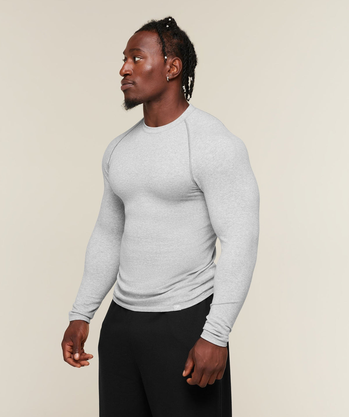Gymshark Cotton Seamless Long Sleeve Tee - Soft Grey Marl