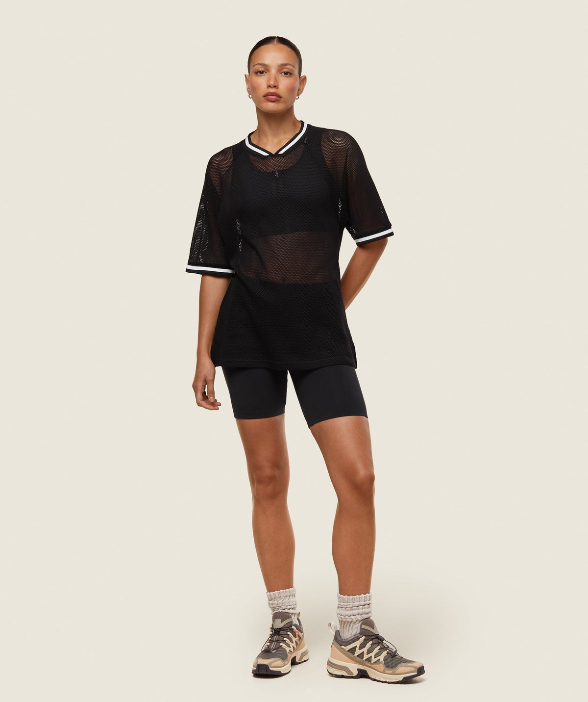 Gymshark Abstract Trend Mesh Tee - Black/Soft White