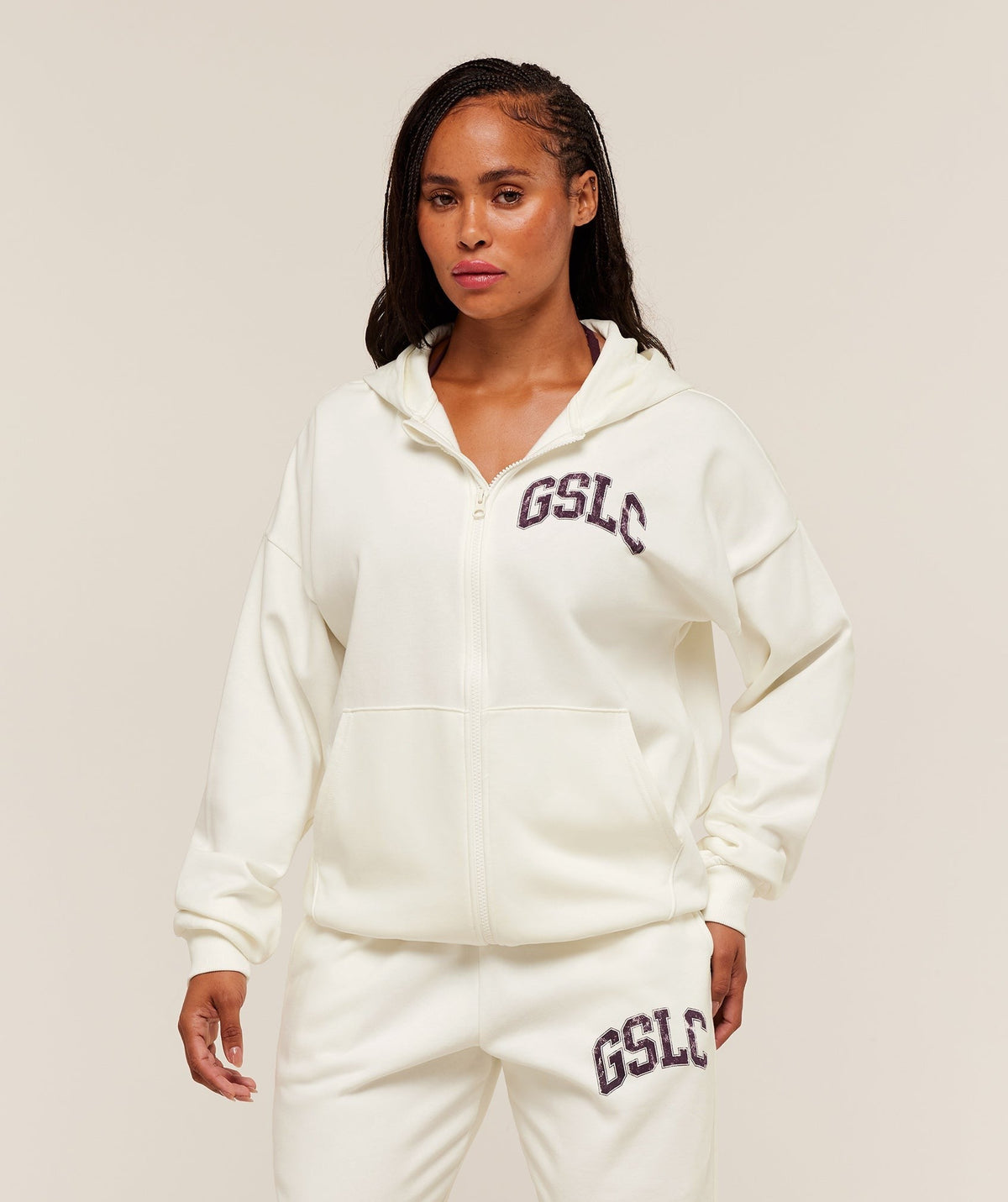 Gymshark GSLC Graphic Zip Up Hoodie - Soft White