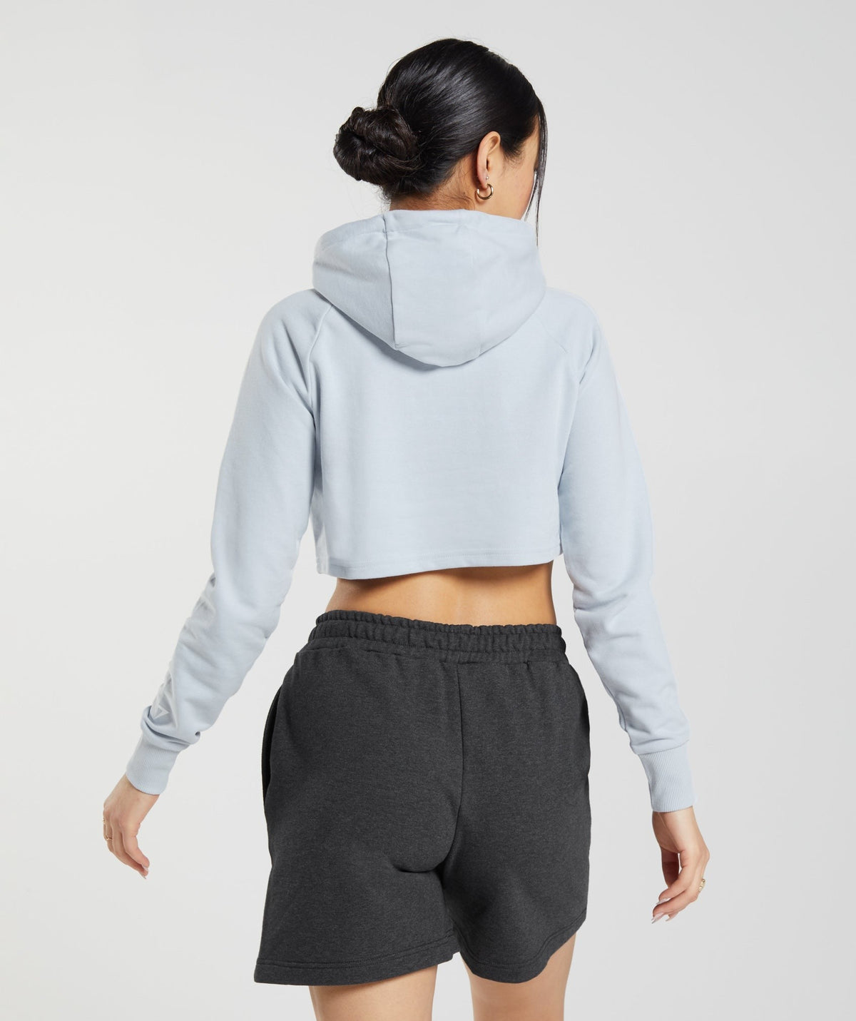 Gymshark Embroidered Graphic Cropped Hoodie - River Stone Grey