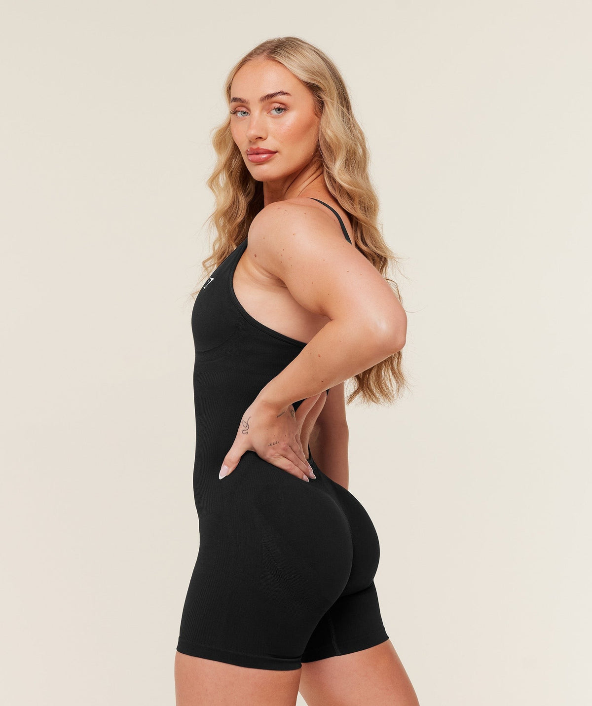 Gymshark Life Seamless Strappy All in One - Black/Black Marl