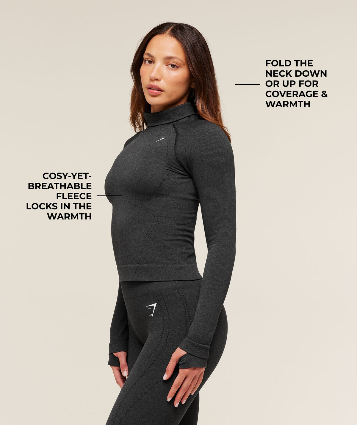 Gymshark Vital Seamless Warm Long Sleeve Top - Black Marl