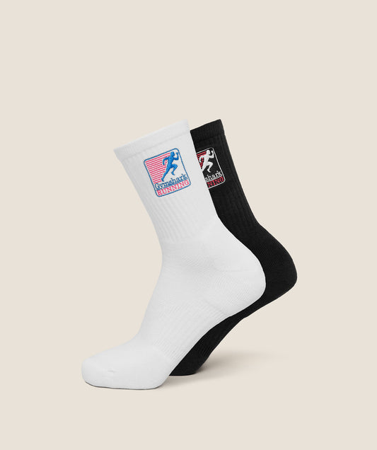 Gymshark Running Graphic Crew Socks 2pk - White/Black