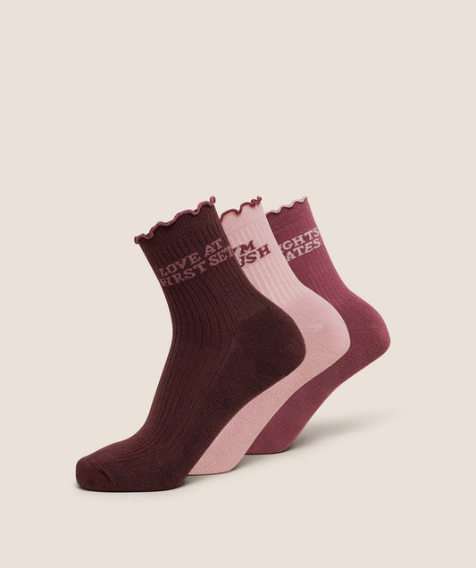 Gymshark Valentines Graphic Frill Midi 3pk - Cloud Pink/Reset Pink/Rich Maroon