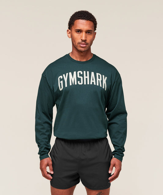 Gymshark Worn Graphic Long Sleeve Tee - Deep Petrol Blue